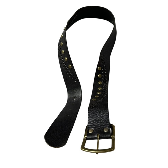 Genuine LINEA PELLE Black Leather Belt With Perforated Design Belt For Women 34 main image 4